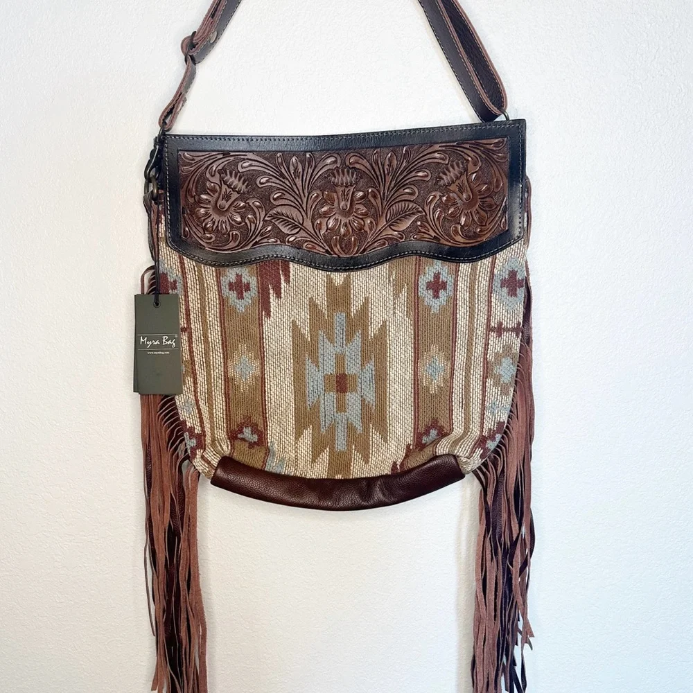 Tooled Leather Western Fringe Aztec Patterned Purse - Picture 6 of 6